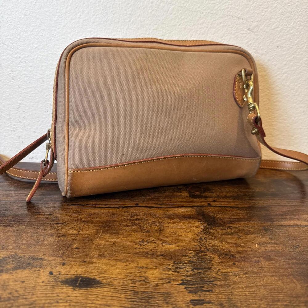 Vintage Dooney & Bourke Canvas Leather Crossbody Bag Tan Brown 1990s USA